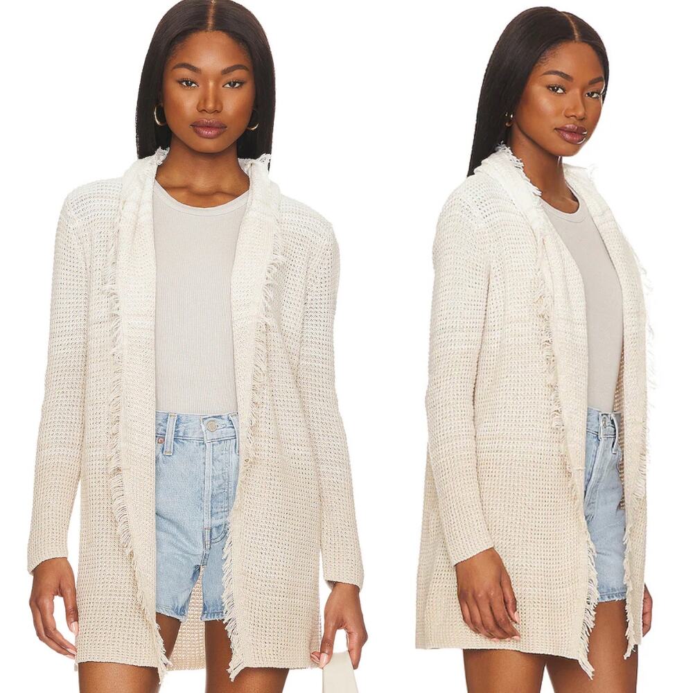 27 Miles Malibu Jupiter Cardigan Cotton Sweater Fringe Open Front Cream Tan XS